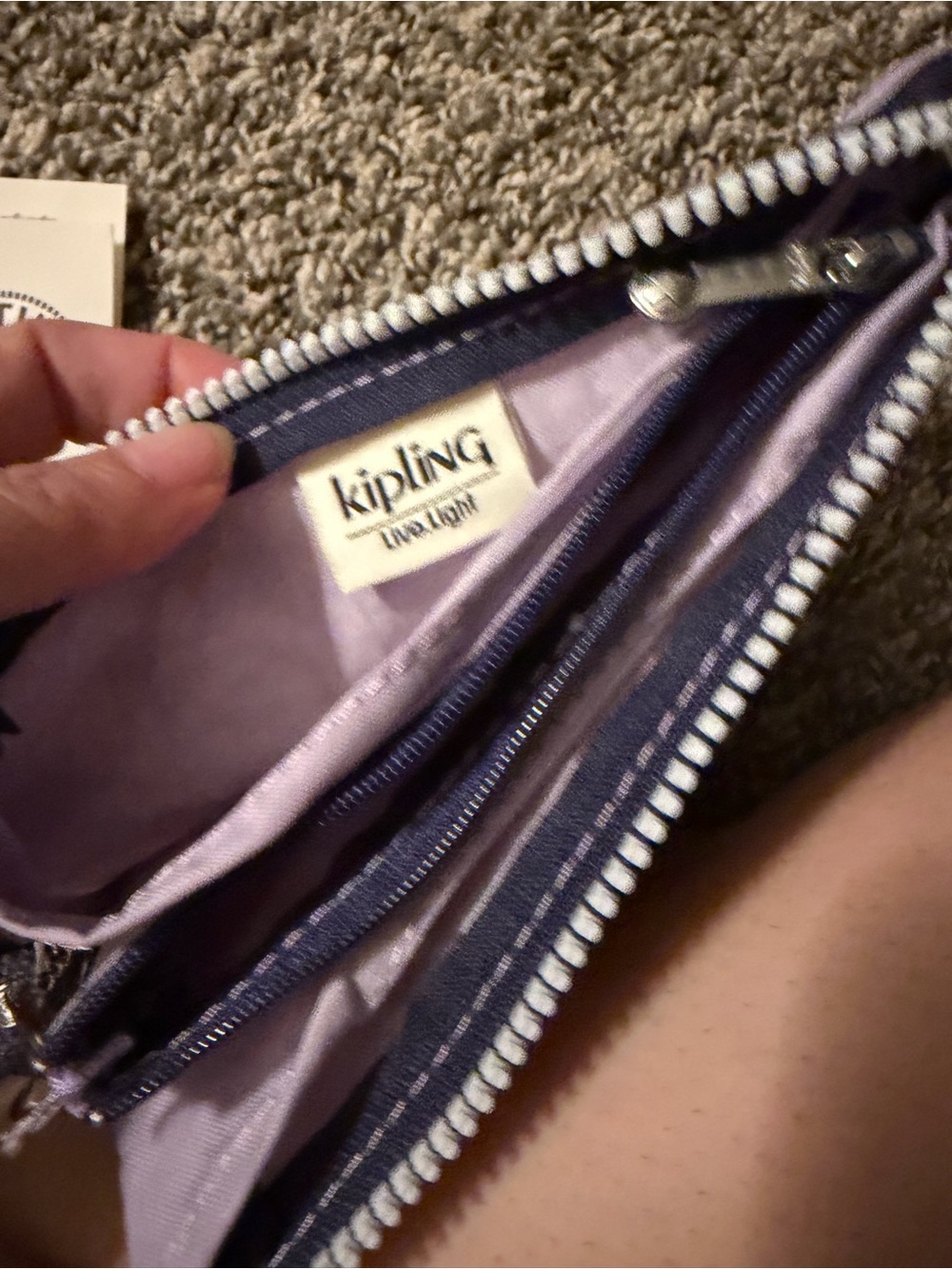 Kipling Lavender Wristlet with Navy Strap and Charm - Picture 3 of 5